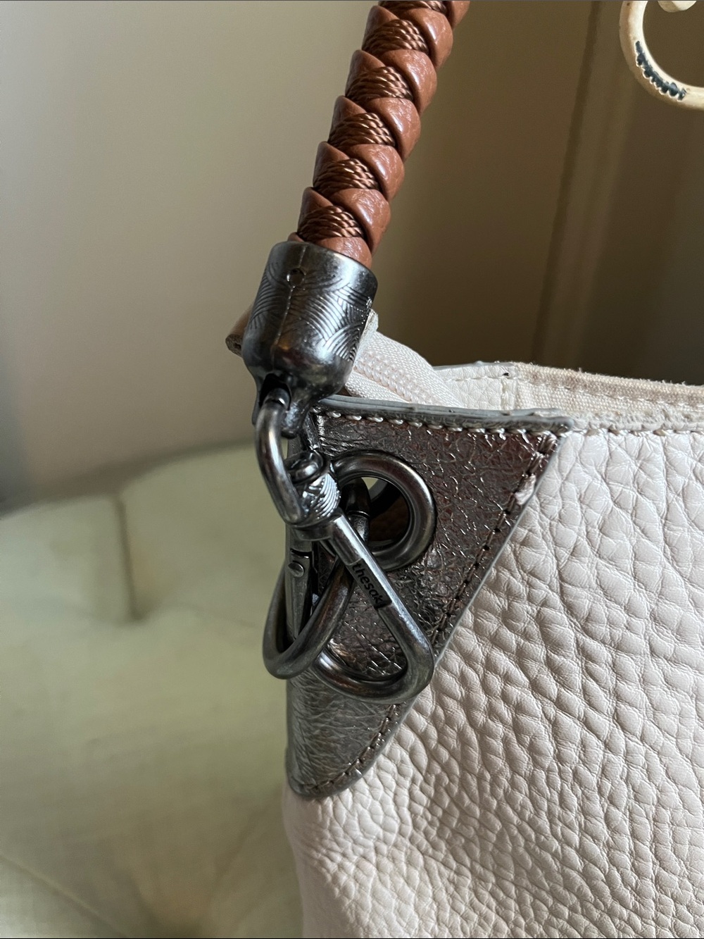 The Sak Cream Pebbled Leather Shoulder Bag with Brown Braided Handle - Picture 4 of 15